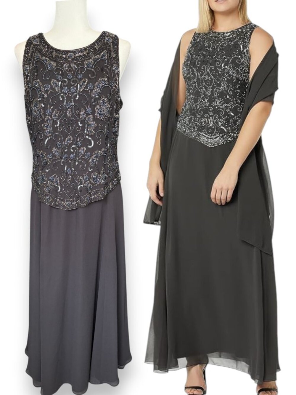 J Kara Embellished Beaded Sleeveless Maxi Long Dress Gown Size 14 Plus Formal